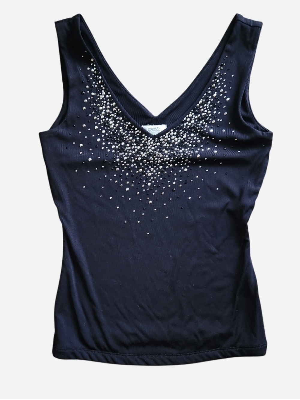Cache Y2K Embellished V-Neck Tank Top in Black Size Small